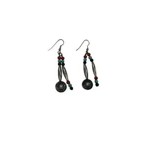 Dangle Earrings with coral, turquoise and hematite
